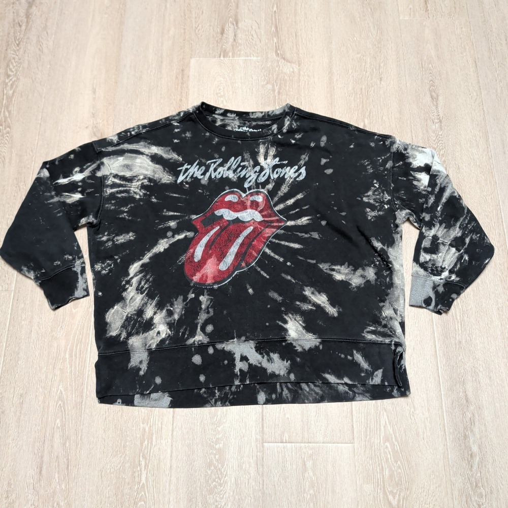 The Rolling Stones Tie Dye Oversized Sweatshirt Black White XL Crewneck Pullover